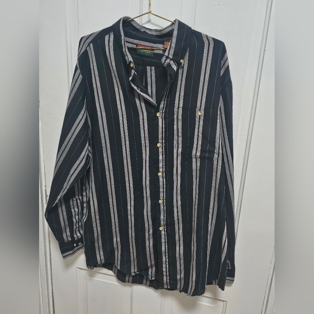 Vintage Black Striped Button-Down Shirt